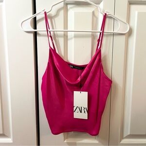 Zara Pink Satin Cowl Neck Tank Top NWT